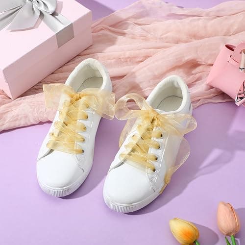YBEATY 4 Pairs Fashion Shoelaces Casual Ribbon Flat Snow Yarn Shoelace Soft Silk Stain Organza Shoestrings for Ladies Women thumbnail 6