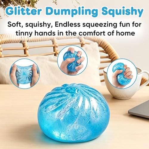 4Pcs Glitter Slow Rebound Stress Balls, Soft Squeeze Tactile Balls for Anxiety Relief, Portable Desk Decor & Gift for Adults thumbnail 4