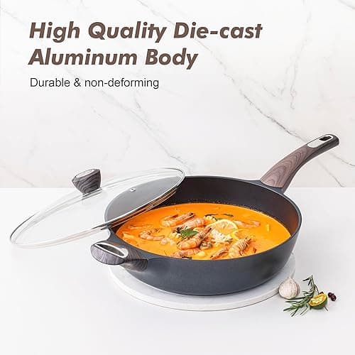SENSARTE Pots and Pans Set Non stick, Non toxic Healthy Induction Cookware Set, 14 Pcs Non Stick Kitchen Cooking Set with Frying Pans Set & Saucepan, PFOA PFOS APEO Free, Black thumbnail 6