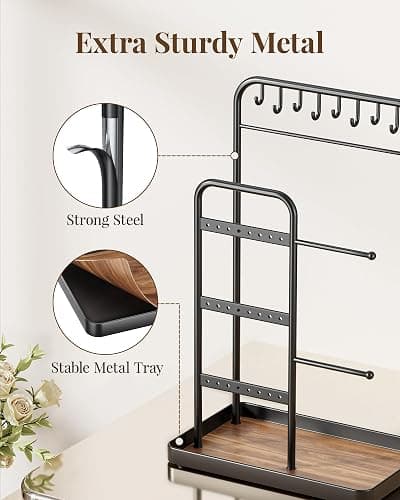 pickpiff Jewelry Holder Stand: Jewelry Display for Necklace, Bracelet, Earring, Ring, Black thumbnail 4
