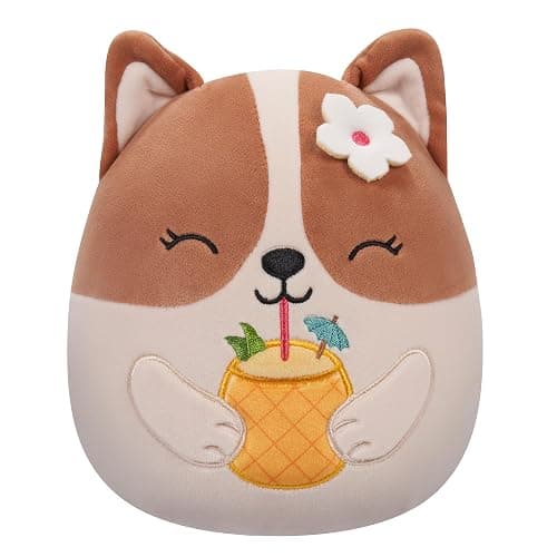 Squishmallows Original 7.5-Inch - Regina The Brown and White Corgi with Pineapple Drink and Flower - Image 1
