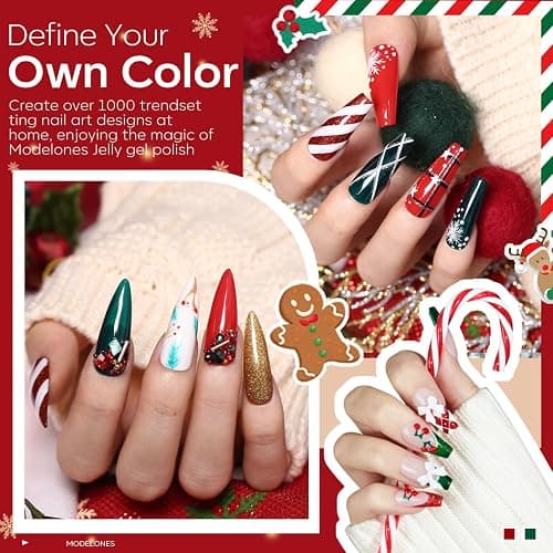 modelones Christmas Gel Nail Polish Set, Winter Cat Eye Red Dark Green Blue Glitter Gold Silver Gel Polish Kit Soak Off Nail Art Manicure Home Gift for Women Girls thumbnail 4