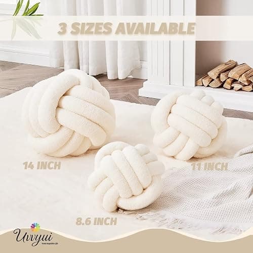 Uvvyui Knot Pillow Ball, Soft Home Decorative Pillows, Round Throw Pillow, Handmade Knotted Plush Pillow, Round Boucle Pillow Cushion (Medium (Pack of 1) Cream) thumbnail 2