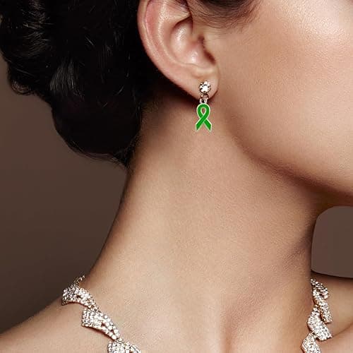 WANDIC 80 Pcs Green Ribbon Pendants, Plastic Silver-rimmed Mental Health Awareness Charms Environment protection Liver Cancer Accessory for Jewelry Making thumbnail 7