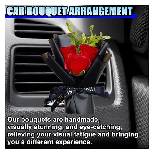 Mini Bouquet Car Air Vent Clip, Cute Rose Air Conditioner Decoration Clip, Car Air Freshener, Dried Flower Fragrance Diffuser Air Outlet Clip, Car Interior Aesthetic Accessories (Red) thumbnail 4