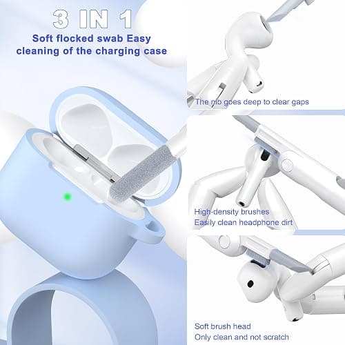 MHYALUDO for AirPods 4th Generation Case Cover 2024, Military Grade Soft Silicone Shock-Absorbing for AirPods 4 Case with Keychain & Cleaning kit, Sky Blue thumbnail 5
