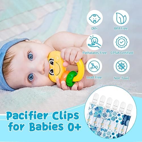 babygoal Ocean Blue Pacifier Clips, 6 Pack Binky Paci Holder Clips Leashes Fits for Most Pacifiers and Binkies 6PS12 thumbnail 2