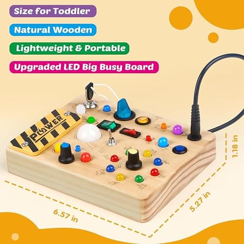Joyreal Montessori Toddler Busy Board, 19 Led Wooden Sensory Board Educational Toy, Montessori Toys for 1-6 Year Old, Travel Toys Gifts for Toddlers Boys and Girls thumbnail 3