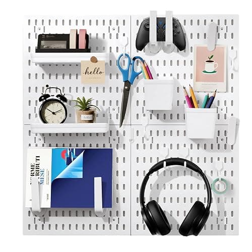 white pegboard wall organizer - skadis peg board panels for desk and wall control - durable pegboard （White, 22″×22″） - Image 1