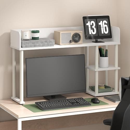 Furinno Classic Desk Shelf, 3-Shelf Desktop Hutch, Book Shelf, 3-Tier Desk Organzier, for Office Supplies, Office Desk Accessories, for Home Office, College, Dorm, White thumbnail 2
