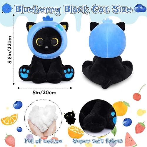 Hagusahuo Black Cat Plush,8inch Blueberry Cat Stuffed Animals for Kids Cartoon Cats Plush, Cute Kitten Stuffy Gift for Kids Girl Boys Toddler Birthday thumbnail 2