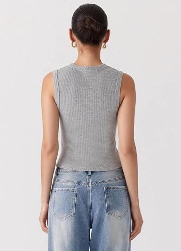 Women’s Button Down Tank Tops Ribbed Summer Vest Button Up Open Front Sleeveless Slim Fit Crop Going Out Tops thumbnail 4