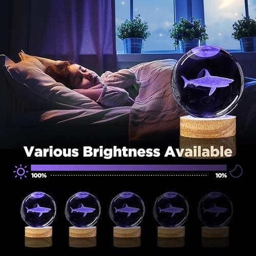 3D Shark Crystal Ball Night Light with Remote Lifelike 3.15 In Shark Sea Animal Glass Ball Lamps with 16 Color LED Wooden Base for Birthday Holiday, Cool Shark Toy Room Decor Gifts for Boys Girls Kids thumbnail 4