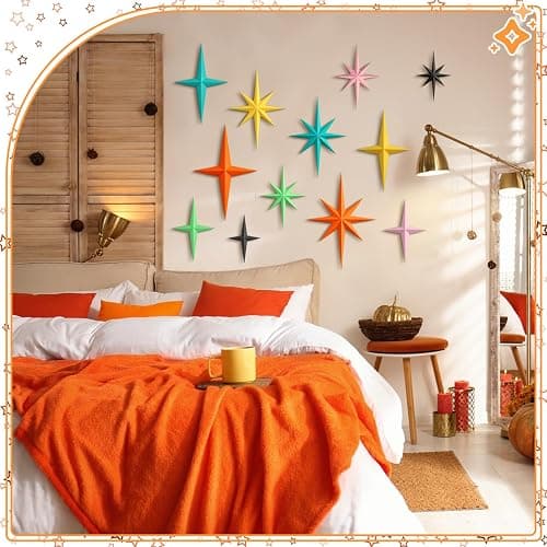 Blulu 12 Pcs Mid Century Modern Decoration Mcm Retro 3D Starburst Art Wall Sculpture, Plastic 8 Pointed Atomic Star Vintage Celestial Whimsigoth Accent for Home Office Room Decor(Retro) thumbnail 5