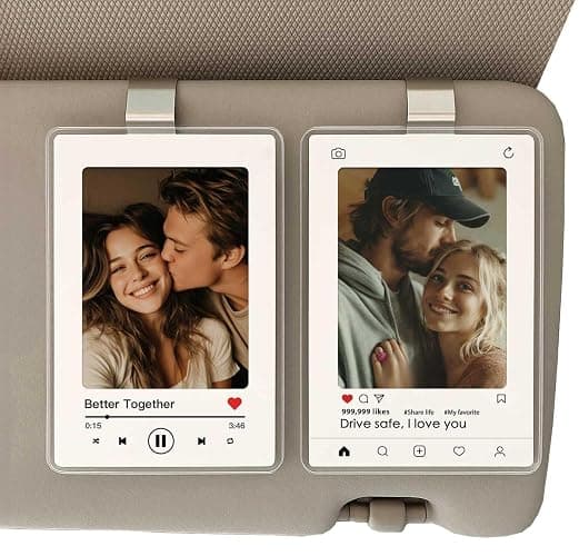 Valentine’s Day Gift for Him Her, 2 Pack Personalized Car Visor Photo Clip, Custom Couple Picture Holder, 2 Acrylic Frames + 5 Mats, No Adhesive Snap-Lock Clip, Heat-Resistant Car Keepsake (Couple) - Image 1