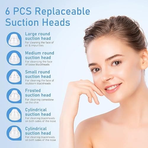 Facial Pore Blackhead Remover Vacuum, 1080P Camera Blackhead Remover, 20x Zoom, 8 LEDs ＆ 3 Suction Modes, 800mAh Battery & USB - 6 Heads Pore Cleaner Kit for Women&Men(Blue) thumbnail 6