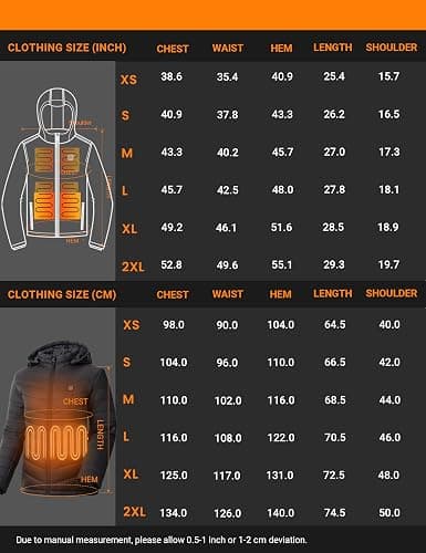 Vestego Heated Jackets for Women, Heated Jacket with 12V 20000mAh Battery Pack, 6 Heating Zones, Black thumbnail 8