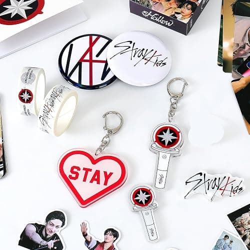 Yanmzmin Stray Merch Gifts Set, Including 55 Postcards, 96 Stickers, 2 Keychain, 2 Pins, 2 Paper Tape, 2 Fridge Magnet, ID Badge Holder, Pocket Notebook and Pendant for Skz's Stays Fans Gifts thumbnail 2