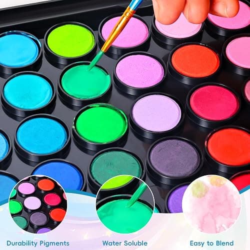 Dushco Solid Watercolor Paint Set with 3 Wooden Brushes for Adults Kids | 48 Color Washable Watercolor Kit, Safe and Non-Toxic, Detachable Palette, Portable, Gift for Beginners, Children, Students thumbnail 5