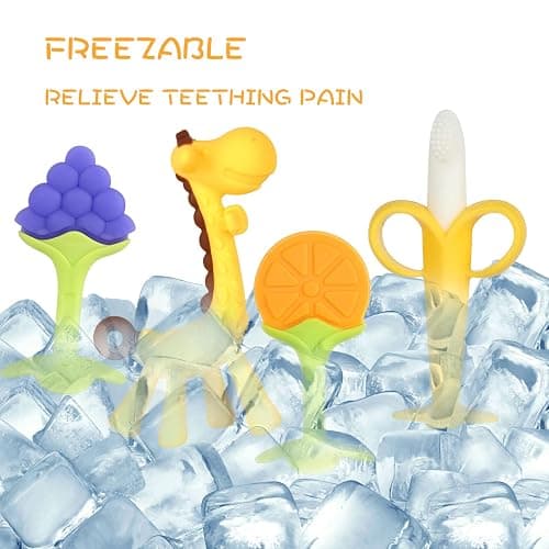 Chuya Teething Toys (4 Pack) Teething Toy for Baby, Teach Teeth Brushing ,BPA-Free,Chew Toy for Infants Toddlers Silicone Baby Teethers Giraffe Fruit Teething Stick for Babies 3 Months+ thumbnail 7
