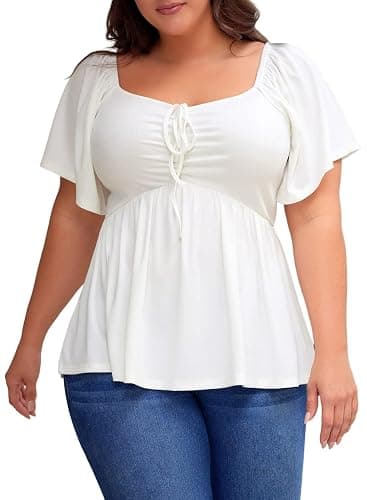 Eytino Women Plus Size Sweetheart Neck Short Sleeve Shirred Peplum Blouse Tops Shirts(1X-5X) - Image 1