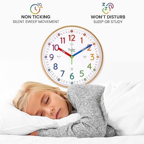 Oyster&Pop Kids Learning Wall Clock - Silent Non-Ticking Analog 10 Inch Teaching Clock for Classrooms & Bedrooms - Makes Telling Time Easy for Kids thumbnail 4