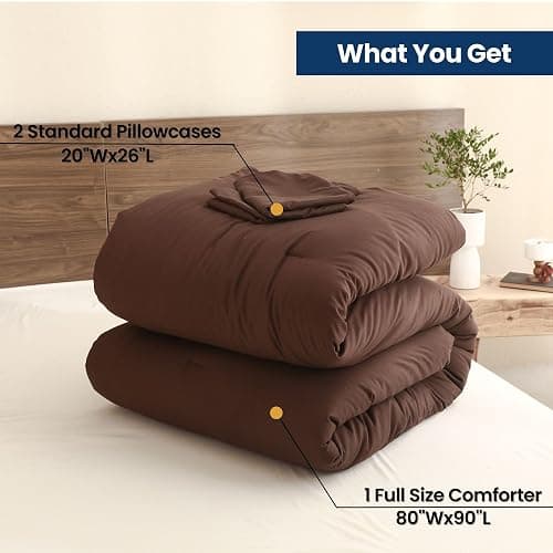 Paxrac Earthy Brown Comforter Full Size, Neutral 3 Pieces Comforter Set, Lightweight Solid Bedding Set, All Seasons Soft Fluffy Full Comforter Set (80x90In Comforter & 2 Pillowcases) thumbnail 7