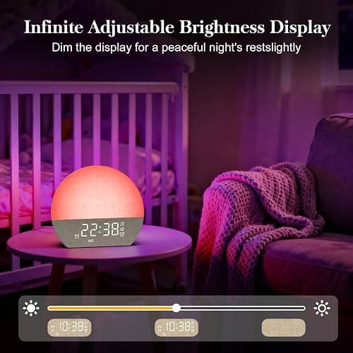 Wake Up Light Sunrise Alarm Clock,Alarm Clocks Bedside with Dual Alarms | 30 Soothing Sound Machine, Digital Alarm Clock for Kids with 7 Colors Dimmer Night Light &Timer for Heavy Sleepers Bedroom thumbnail 6