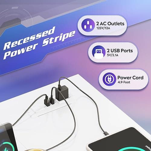 DEVAISE 47 Inch L Shaped Gaming Desk with LED Lights & Power Outlets, Corner Desk for Small Spaces, Sturdy PC Computer Table with Storage for Home Office, White thumbnail 5