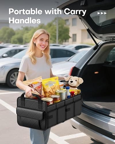 HOTOR Trunk Organizer for SUV – Foldable Car Organizers and Storage | 2 Compartments, Large Capacity Car Trunk Organizer Car Accessories for Truck Sedan, Black, 23.6" x 14.2" x 11.8" thumbnail 6