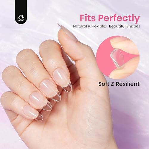 Beetles Gel Short Almond Nail Tips, 288Pcs Pre-Shape Clear Short Almond Gel Press On Nail Fake Nails Easy Nail Extension Full Cover False Nails for Gel Nail Polish Gelly Tips DIY Nail Salon thumbnail 5