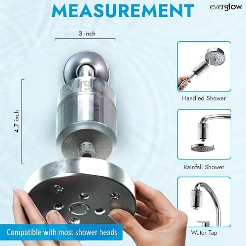 EVERGLOW High-Output Shower Filter, Reduces Chlorine, Dry Skin, Dandruff, Eczema, Heavy Metals and Vitamin C Infused for Dandruff and Softens Hard Water, 4.7”, Chrome thumbnail 2