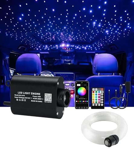 Meeby 16W APP Fiber Optic Starlight Headliner Lights Kit, 300pcs*0.03in(6.5ft/2m) Optical Fiber Star Music Activated RGBW Ceiling Light Kit for Car Headliner Star/Home - Image 1