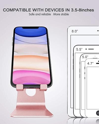 CreaDream Adjustable Cell Phone Stand, Phone Stand, Cradle, Dock, Holder, Aluminum Desktop Stand Compatible with Phone 16 15 14 13 12 11 Pro Max Plus SE, Accessories Desk, All Mobile Phones-Rose Gold thumbnail 6