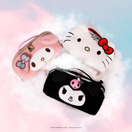 Impressions Vanity Hello Kitty Unfold Travel Makeup Bag Organizer, Opens Flat Zippered Cosmetic Bag with Cozy Sherpa Fabric Texture, Dual Compartments, Inner Pockets, Top Carrying Handle thumbnail 7