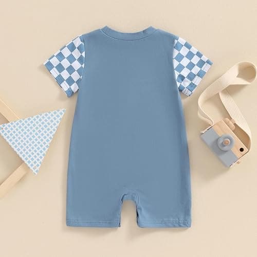 Karuedoo Newborn Baby Boy Girl Clothes Checkered Plaid Romper Jumpsuit Short Sleeve One-Piece Bodysuit Infant Summer Outfit thumbnail 4