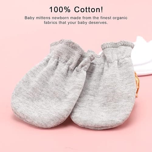 BQUBO Newborn Infant Toddler Mittens No Scratch Cotton Elastic Wrist Gloves Hypoallergenic for 0-6 Months Baby Boys Girls thumbnail 4