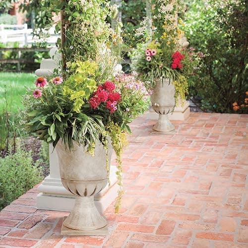 Worth Garden Plastic Urn Planters for Outdoor Plants, Tree 22'' Tall 2 Pack Round Classic Resin Flower Pots Indoor Beige Traditional Front Porch 15 in Dia. Large Imitation Stone Decorative Patio Deck thumbnail 4