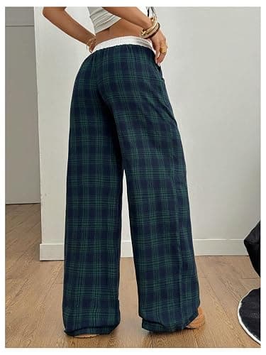 SOLY HUX Women's Plaid Checkered Pants Flannel Pajama Pants Lounge Wide Leg Baggy Sweatpants with Pockets thumbnail 2