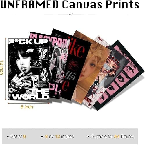 XKDOGKE A Set Of 6 Blackpink Poster Kpop Music Band Korean Girl Collage Für Zimmer, Ästhetische Leinwand-Wandkunst, Schlafzimmer-Dekor Posters 08x12inch(20x30cm) thumbnail 8