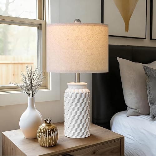 USumkky 20.5" White Modern Ceramic Bedside Lamp Set of 2 for Bedroom Decor Farmhouse Table Lamp for Living Room Office Dorm thumbnail 5