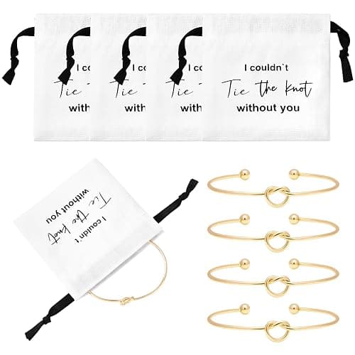CEELGON 8 Pcs Jewelry Pouch Bridesmaid Gifts Set - 4 Linen Cotton Small Drawstring Bags & Knot Bracelet - Jewelry Packaging for Proposal, Bridal Party Favors (Gold) thumbnail 8
