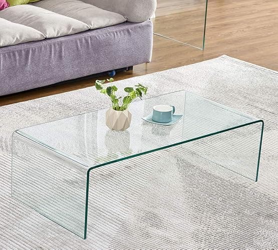 Premium Tempered Glass Coffee Table,Small Modern Clear Coffee Table for Living Room,Match Well with Rug - Clear - 43.3"x19.7"x13.8" thumbnail 3