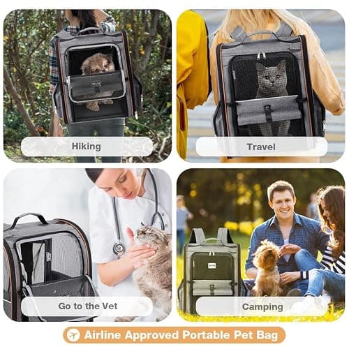 Lekebobor Large Cat Backpack Carrier Expandable Pet Carrier Backpack for Small Dogs Medium Cats Fit Up to 18 Lbs, Dog Backpack Carrier, Foldable Puppy Backpack Carrier for Travel, Hiking,Grey thumbnail 8