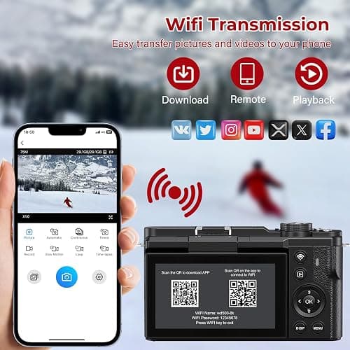 8K Digital Camera - 88MP WiFi Cameras for Photography - UHD Autofocus Vlogging Camera for YouTube 18X Zoom - Video Camara for Beginner Photographer with 3" 180° Flip Screen, Lens Hood, 64GB Card thumbnail 3