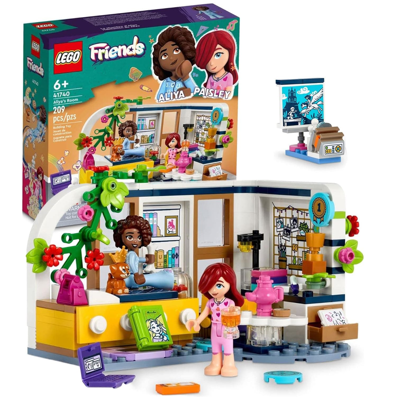 LEGO Friends Aliya's Room 41740, Mini Sleepover Party Bedroom Playset, Collectible Toy for Girls and Boys, with Paisley and Puppy Figure, Small Gift Idea - Image 1