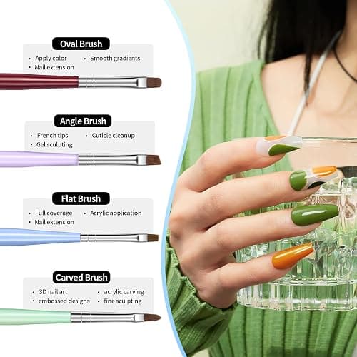 Modelones Nail Art Brushes Set, Nail Brush kit Gel Polish, Extension Gel, Liner, Clean up, Carving, Apex Building, Dotting Pens Professional Tools for Drawing Painting 3D Design Salon & DIY Use thumbnail 3