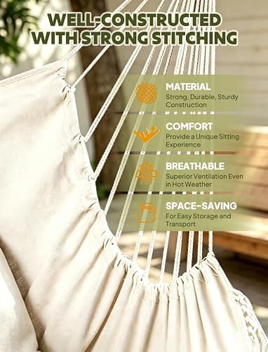 Chihee Hammock Chair Max 500 Lbs 2 Cushions Spreader Bar Strap Carabiner | Collapsible Metal Rod with Anti-Slip Grooves Portable Hanging Swing Side Pocket Macrame Bohemian Chair Indoor Outdoor Graden thumbnail 5