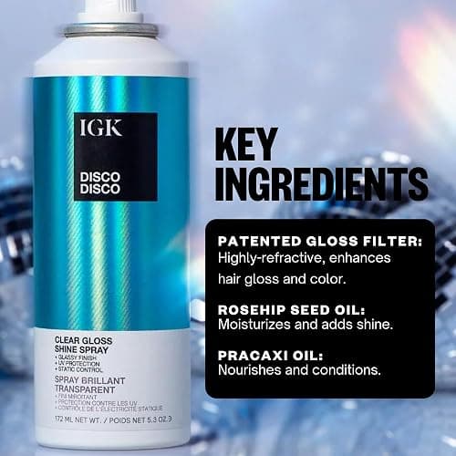 IGK Disco Disco Clear Gloss Hair Shine Spray, UV Protection, 5.3 Oz | Weightless Glassy Shine, Soft Non-Greasy Finish, Anti-Frizz Finishing Spray, Vegan + Cruelty-Free thumbnail 6