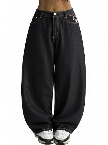 EMMIOL Women Y2K 90S Hip Hop Baggy Jeans Boyfriend Wide Leg Denim Pants Mid-High Rise Loose Streetwear Outfits thumbnail 2
